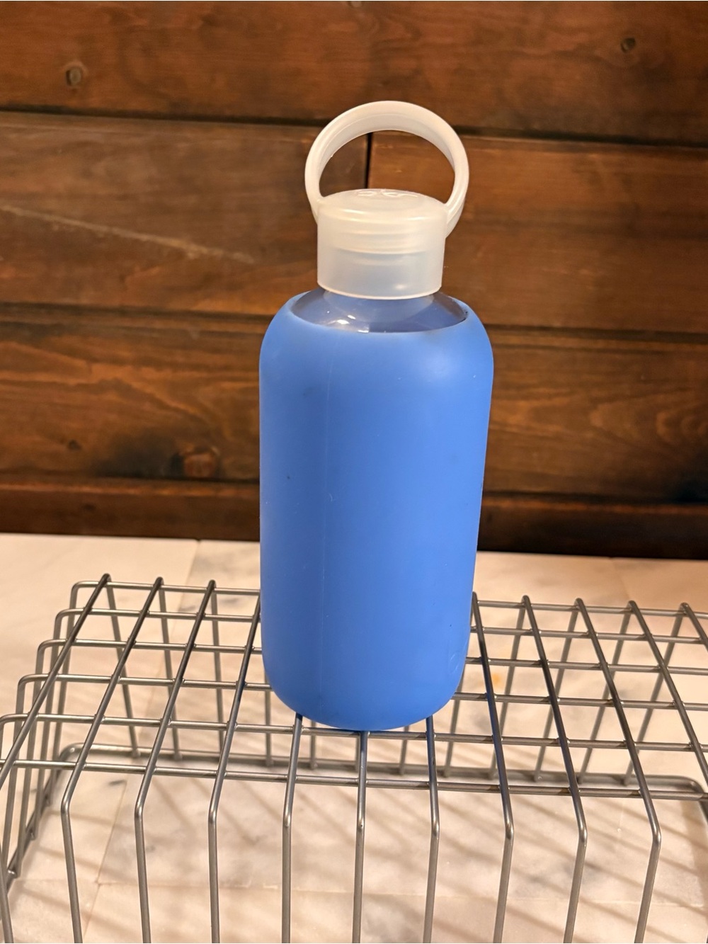 BKR Matte Blue Silicone Travel Water Bottle with White Loop Cap